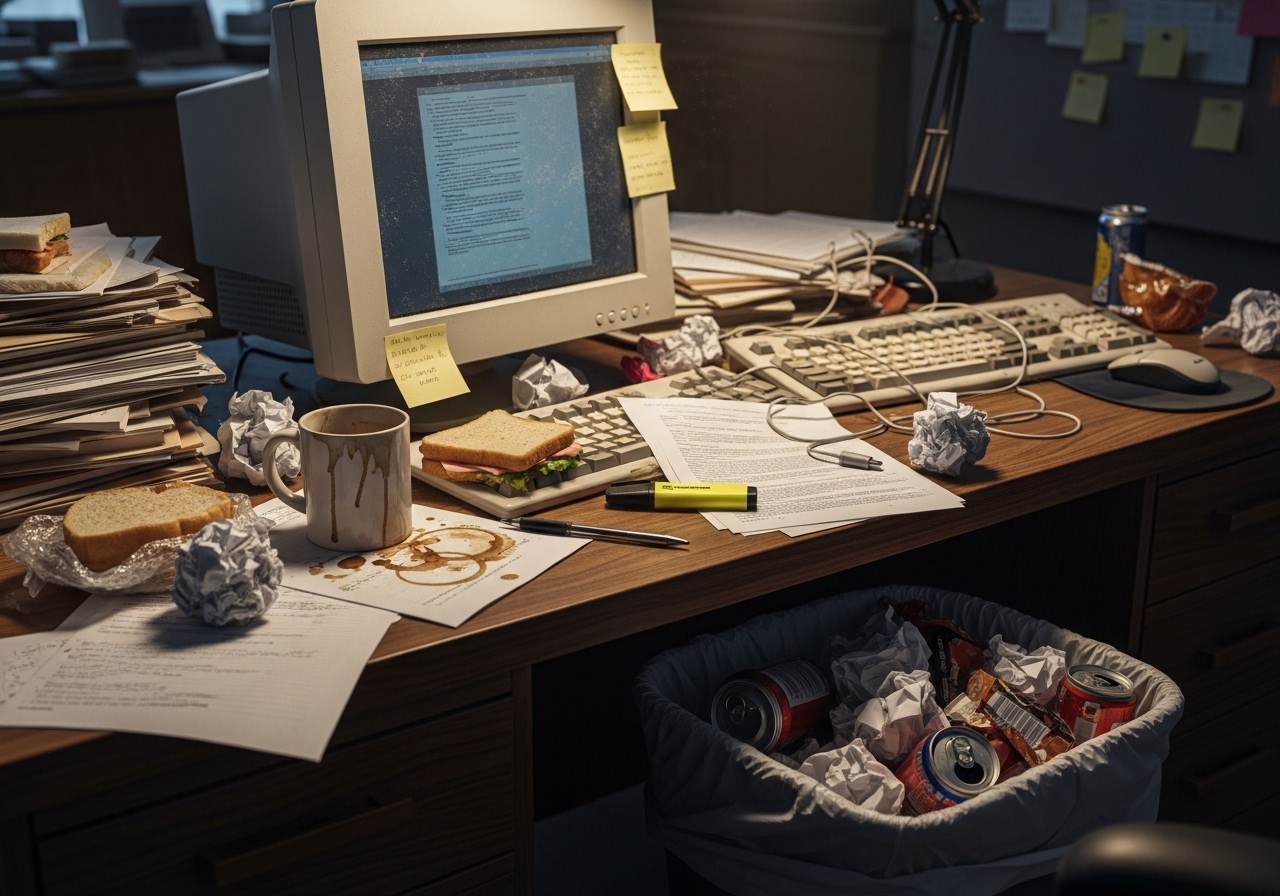 Messy office before cleaning