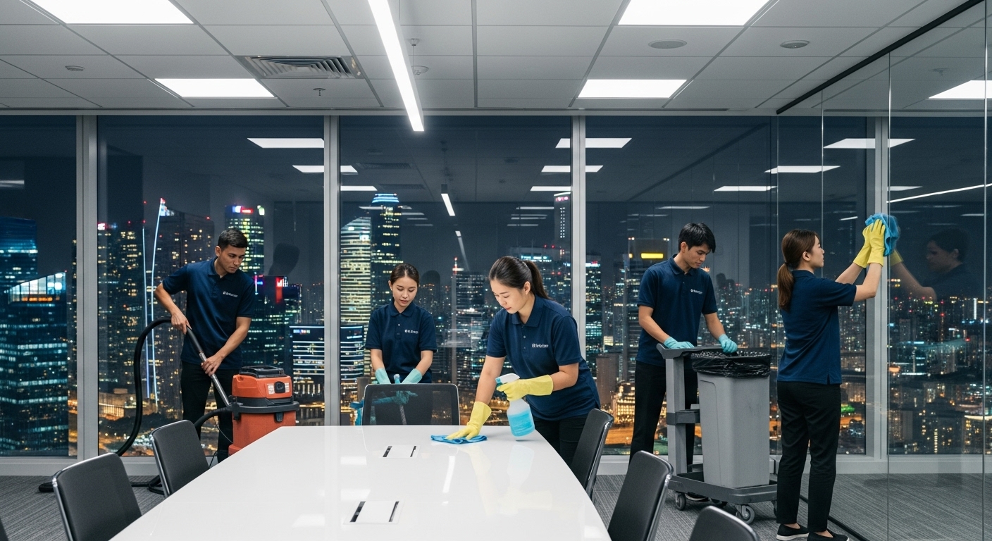 Professional cleaning team at work